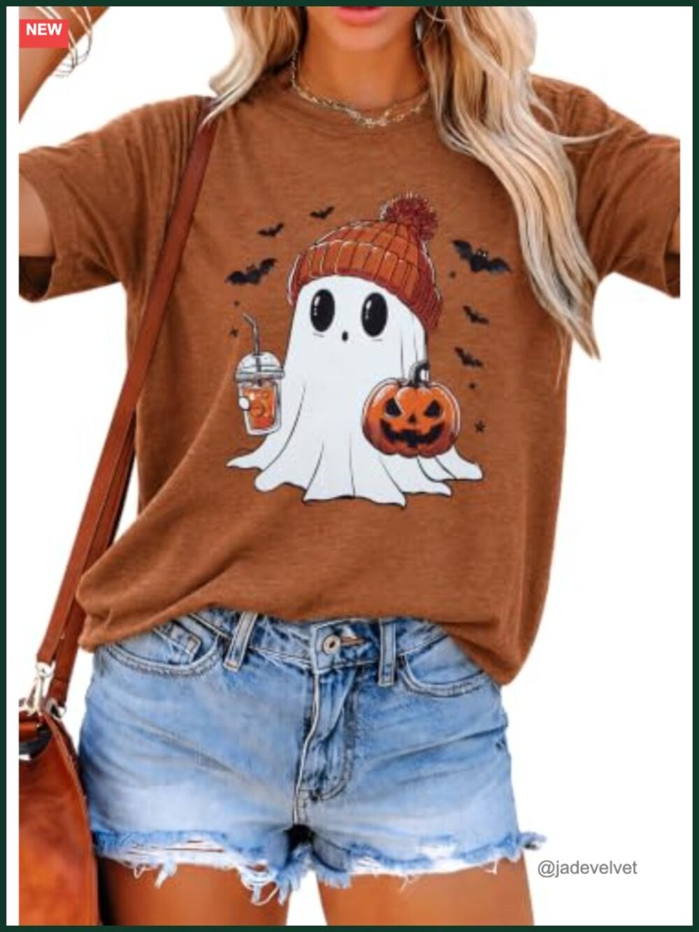 Womens Halloween GhostTee Short Sleeve Crew Neck Fall Top